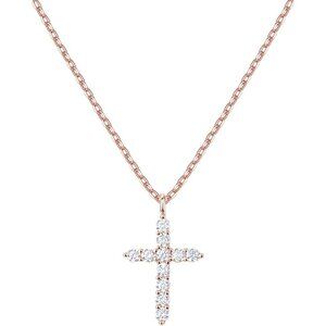 New Rose Gold 14K Gold Plated Cubic Zirconia Cross Faith Pendant Necklace